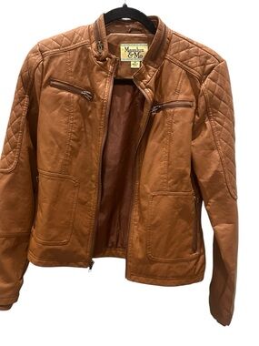 Maralyn & Me Quilted Faux Leather Jacket - Cognac